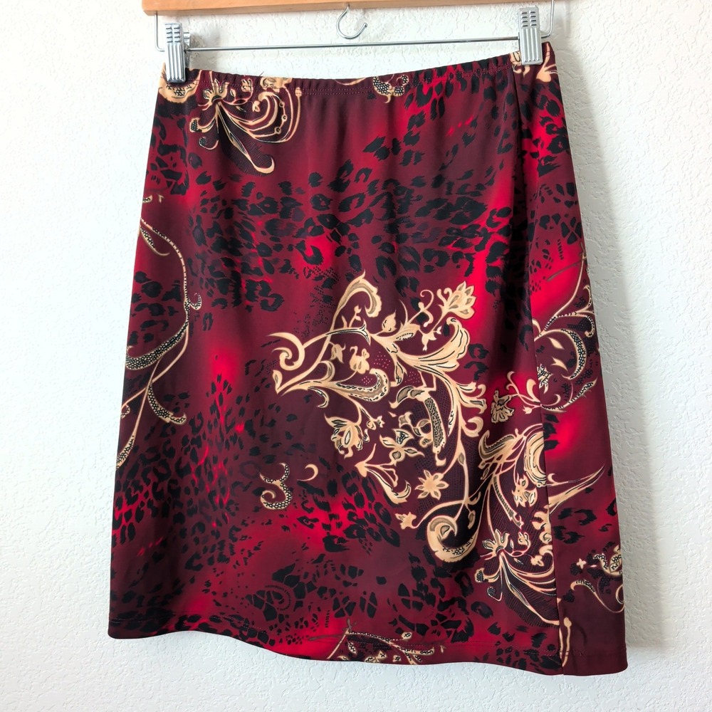 Vintage 90s Red Black Animal Paisley Skirt M Made in USA Whimsygoth Dark Romance